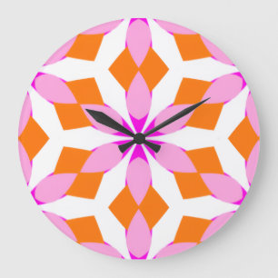 Pink Purple and Orange Floral Geometric Large Clock