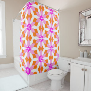 Pink Purple and Orange Floral Geometric Shower Curtain