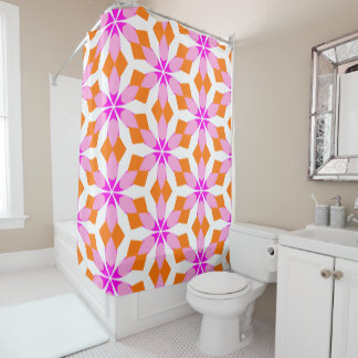 Pink Purple and Orange Floral Geometric Shower Curtain