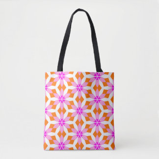 Pink Purple and Orange Floral Geometric Tote Bag