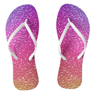 Pink, Purple, and Orange Glitter Rainbow Gradient Flip Flops