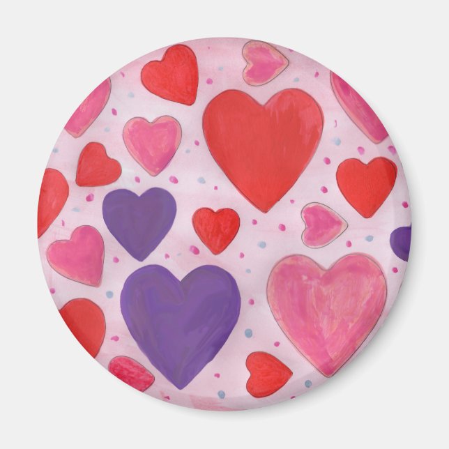 Pink Purple and Red Valentines Day Hearts Pattern  Magnet (Front)