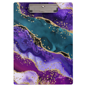 Pink, Purple and Teal Glitter Peacock Agate Clipboard