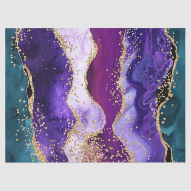 Pink, Purple and Teal Glitter Peacock Agate Tissue Paper (Front)