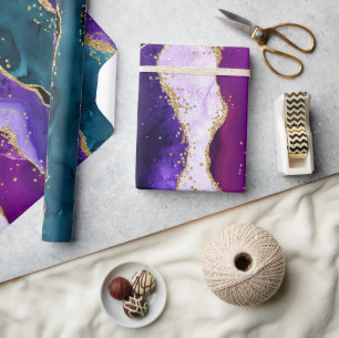 Pink, Purple and Teal Glitter Peacock Agate Wrapping Paper