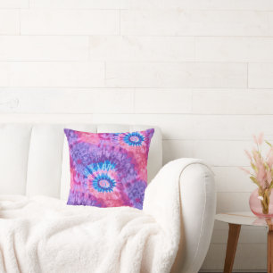 Pink Purple and Teal Spiral Psychedelic Tie Dye Cushion
