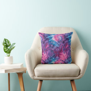 Pink Purple and Teal Tie Dye Kaleidoscope Cushion