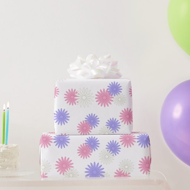 Pink Purple and White Daisy Flowers Wrapping Paper (Party Gifts)