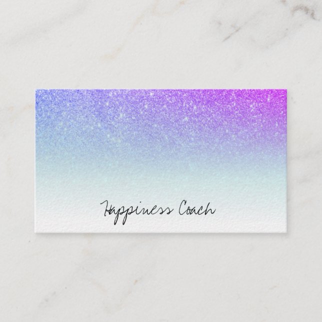 *~* PINK PURPLE AQUA White Ombre Gradient Glitter Business Card (Front)