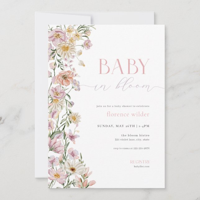 Pink & Purple Baby in Bloom Baby Shower Invitation (Front)