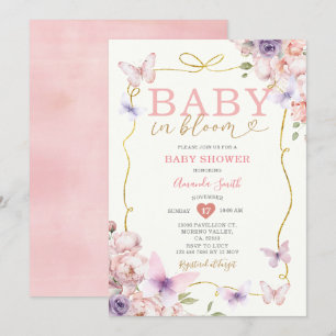 Pink Purple Baby in Bloom Bow Girl Baby Shower Invitation