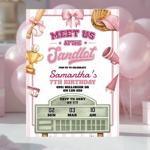 Pink Purple Baseball Theme Any Age Birthday Invitation