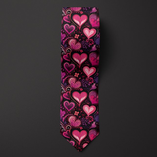 Pink & Purple Batik-inspired Valentine Heart  Tie (Creator Uploaded)