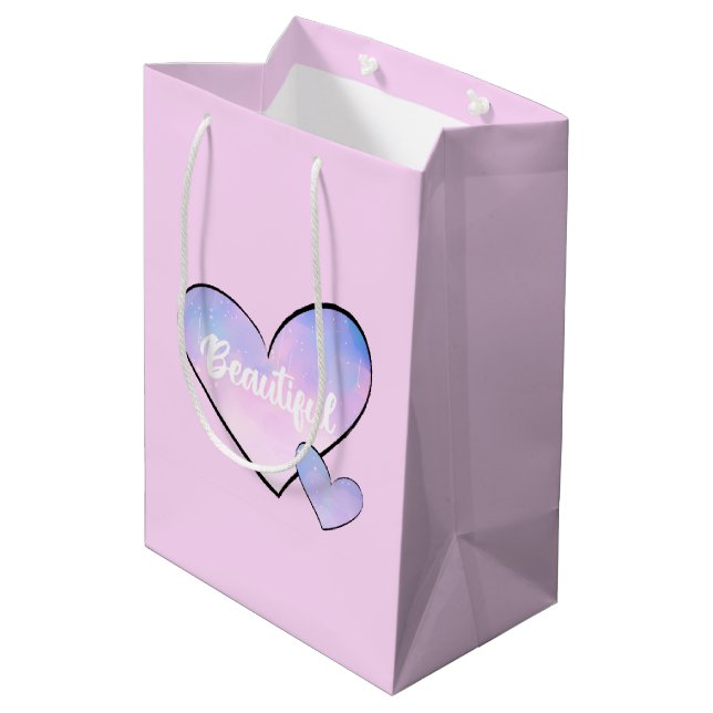 Pink Purple Beautiful Heart Gradient Medium Gift Bag (Back Angled)