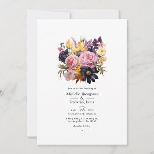Pink, Purple, Black, and Gold Floral Wedding Invitation
