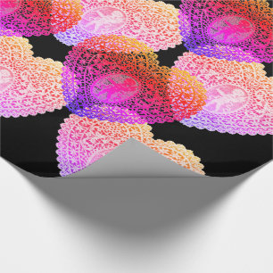 PINK PURPLE BLACK CUPID LACE HEARTS Valentine Day Wrapping Paper