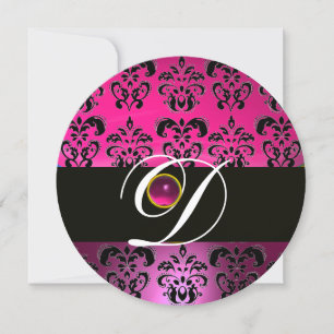 PINK PURPLE BLACK DAMASK MONOGRAM Amethyst Fuchsia Invitation