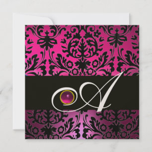 PINK PURPLE BLACK DAMASK MONOGRAM Amethyst Fuchsia Invitation