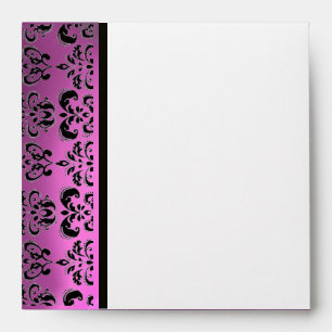 PINK PURPLE BLACK DAMASK MONOGRAM ,white, fuchsia Envelopes