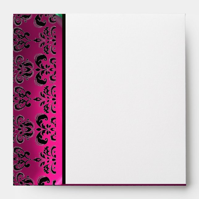 PINK PURPLE BLACK DAMASK MONOGRAM ,white, fuchsia Envelopes (Front)