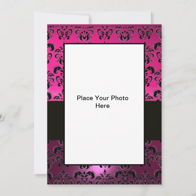 PINK PURPLE BLACK  DAMASK PHOTO TEMPLATE ,fuchsia (Front)
