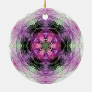 Pink purple black floral star Snowflake pattern  Ceramic Tree Decoration