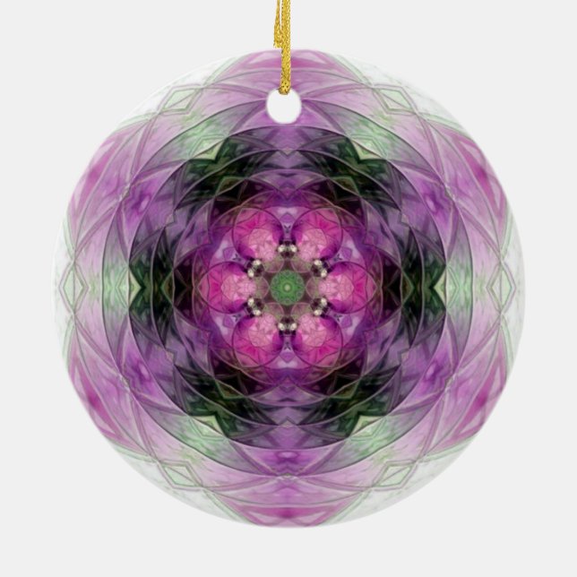 Pink purple black floral star Snowflake pattern  Ceramic Tree Decoration (Back)