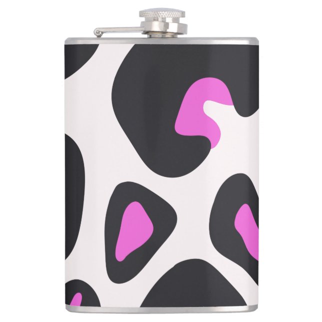 Pink Purple Black Leopard Animal Print Hip Flask (Front)