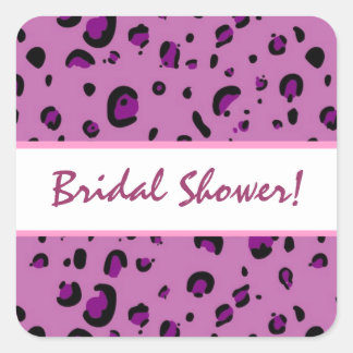 Pink Purple Black Leopard Bridal Shower Square Sticker