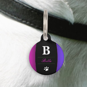 Pink Purple & Black Pawprint Name Monogram Pet Tag