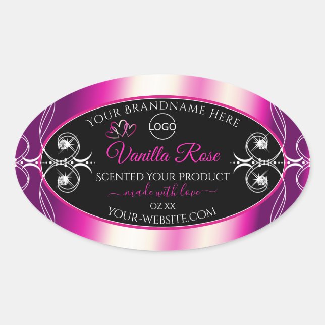 Pink Purple Black Product Labels Diamonds and Logo (Front)