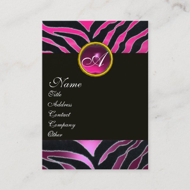 PINK,PURPLE BLACK WHITE ZEBRA FUR MONOGRAM BUSINESS CARD (Front)