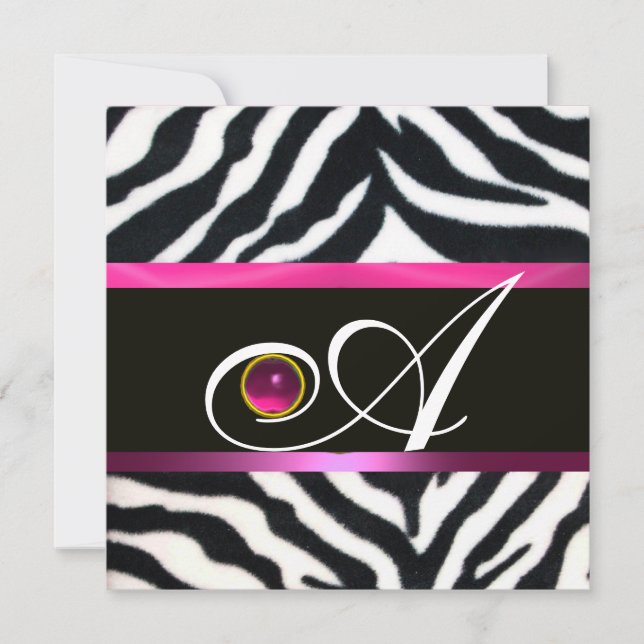PINK,PURPLE BLACK WHITE ZEBRA FUR MONOGRAM fuchsia Invitation (Front)