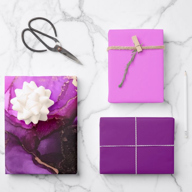 Pink Purple Black Wrapping Paper Sheets (Front)
