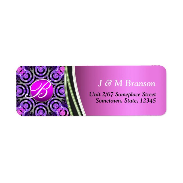 Pink Purple Bling Monogram Address Label (Front)