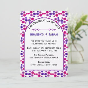 Pink & Purple Blooms Symmetrical Mini Floral Invitation