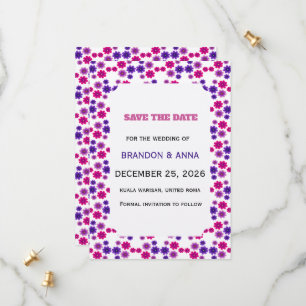 Pink & Purple Blooms Symmetrical Mini Floral Save The Date