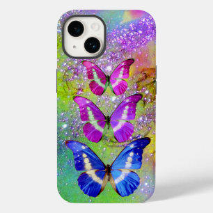 PINK PURPLE BLUE BUTTERFLIES,GREEN GOLD SPARKLES iPhone 14 CASE