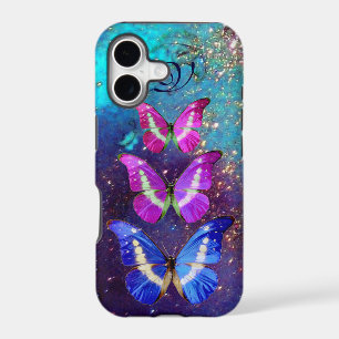 PINK PURPLE BLUE BUTTERFLIES IN GOLD SPARKLES