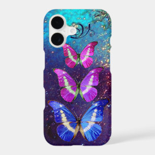 PINK PURPLE BLUE BUTTERFLIES IN GOLD SPARKLES
