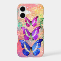 PINK PURPLE BLUE BUTTERFLIES IN GOLD SPARKLES
