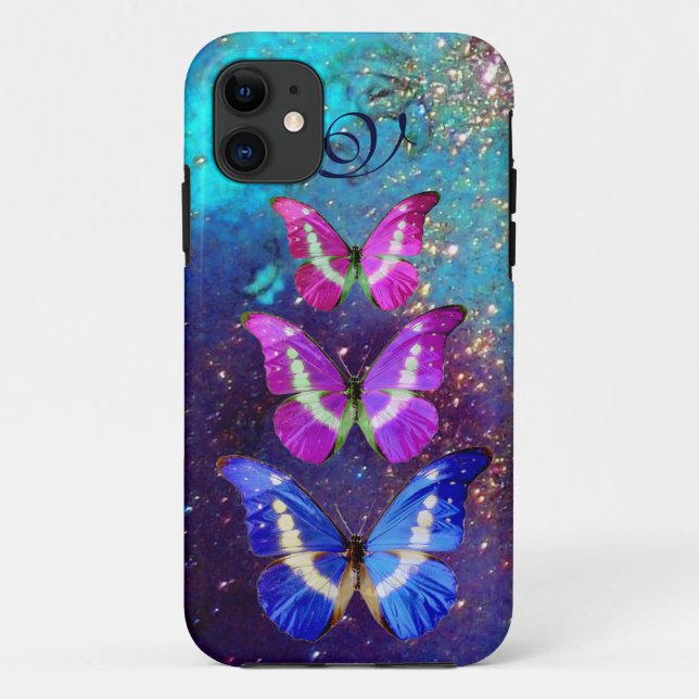 PINK PURPLE BLUE BUTTERFLIES IN GOLD SPARKLES Case-Mate iPhone CASE (Back)