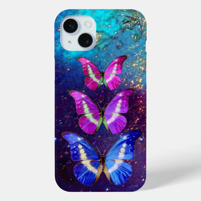 PINK PURPLE BLUE BUTTERFLIES IN GOLD SPARKLES Case-Mate iPhone CASE (Back)