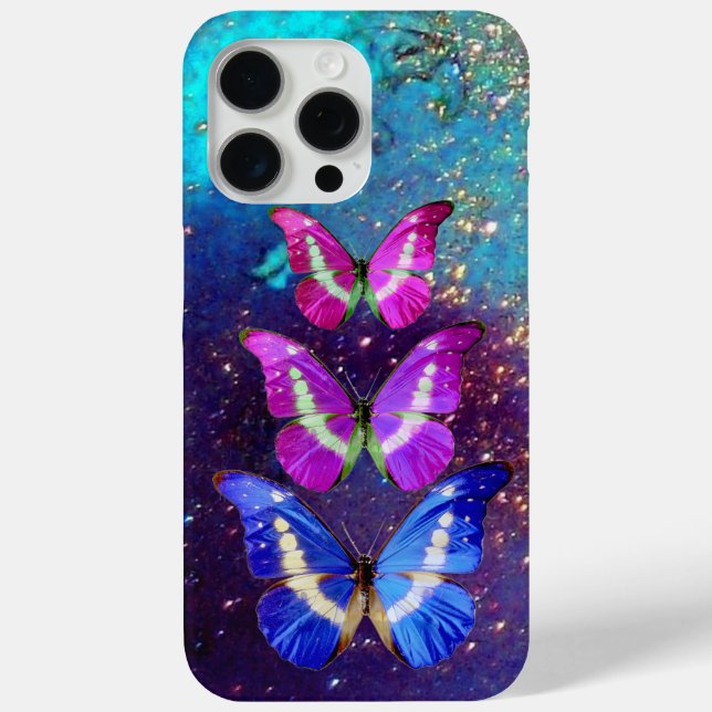 PINK PURPLE BLUE BUTTERFLIES IN GOLD SPARKLES Case-Mate iPhone CASE (Back)