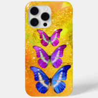 PINK PURPLE BLUE BUTTERFLIES IN GOLD YELLOW