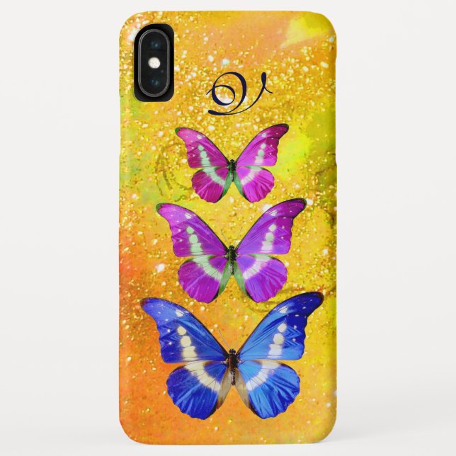 PINK PURPLE BLUE BUTTERFLIES IN GOLD YELLOW Case-Mate iPhone CASE (Back)