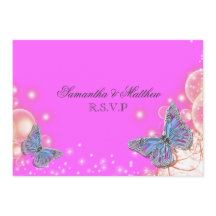 Pink purple blue butterfly wedding rsvp