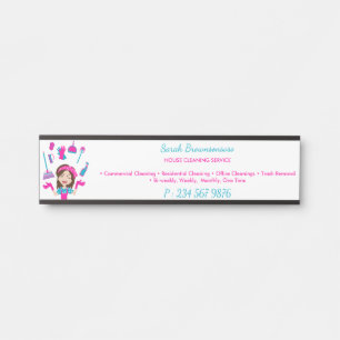Pink purple Blue Cartoon House Cleaning Service Door Sign