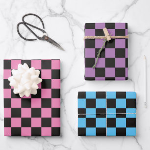 Pink Purple Blue Checkered  Wrapping Paper Sheet
