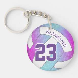 pink purple blue colourful girly volleyball key ring